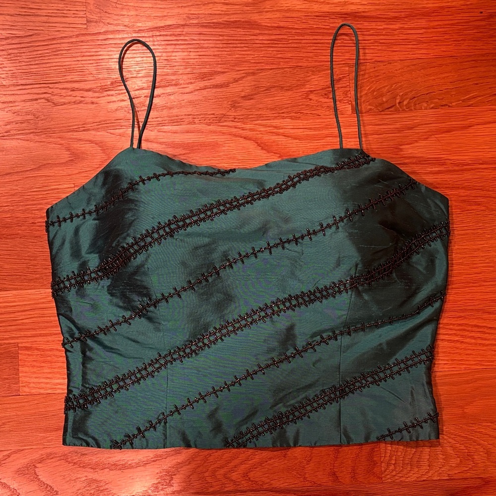 Ann Taylor Teal Camisole with Black Beaded Accents